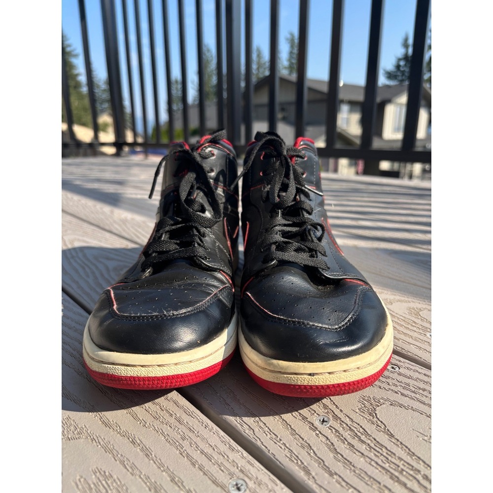 Nike Air Jordan 1 Retro Mid Black Red White Leather Mens Sneakers Shoes Size 12 - Picture 5 of 10